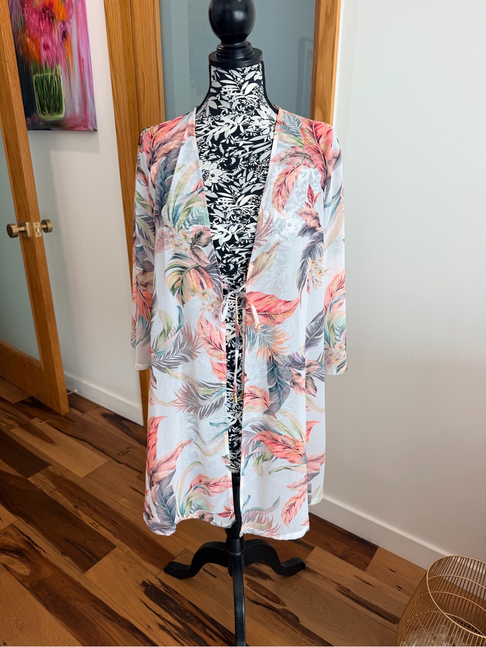 Jantzen Tropical Floral Long Kimono Swim Cover-Up